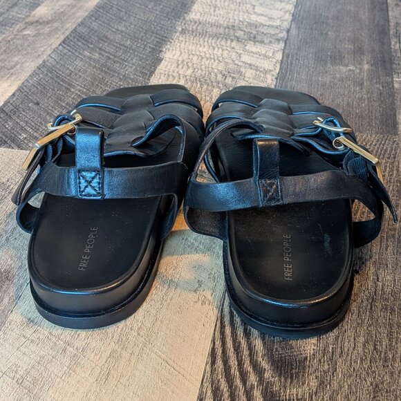 Free People Fisherman Sandals Black Leather Gold Buckles - Picture 4 of 8
